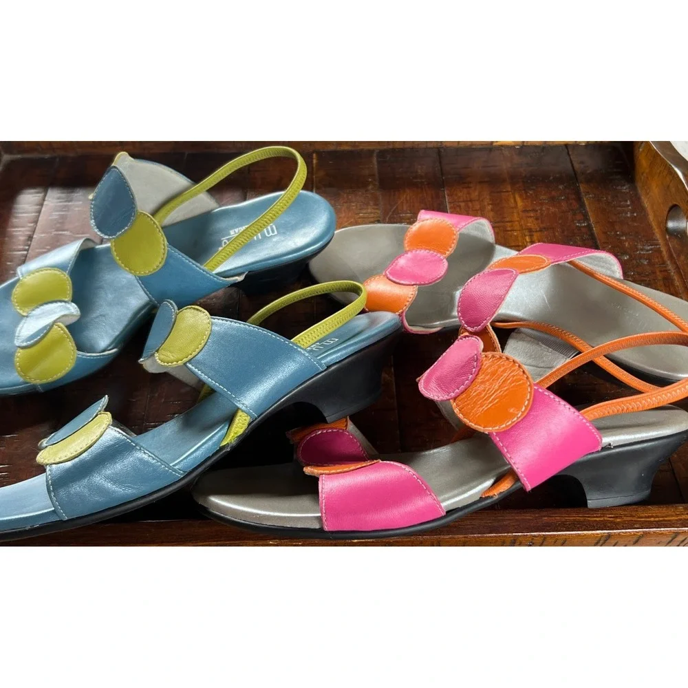 Munro Lot Colorful Leather Slip On Slides Sandals Heels 8W Blue Green Pink Orang
